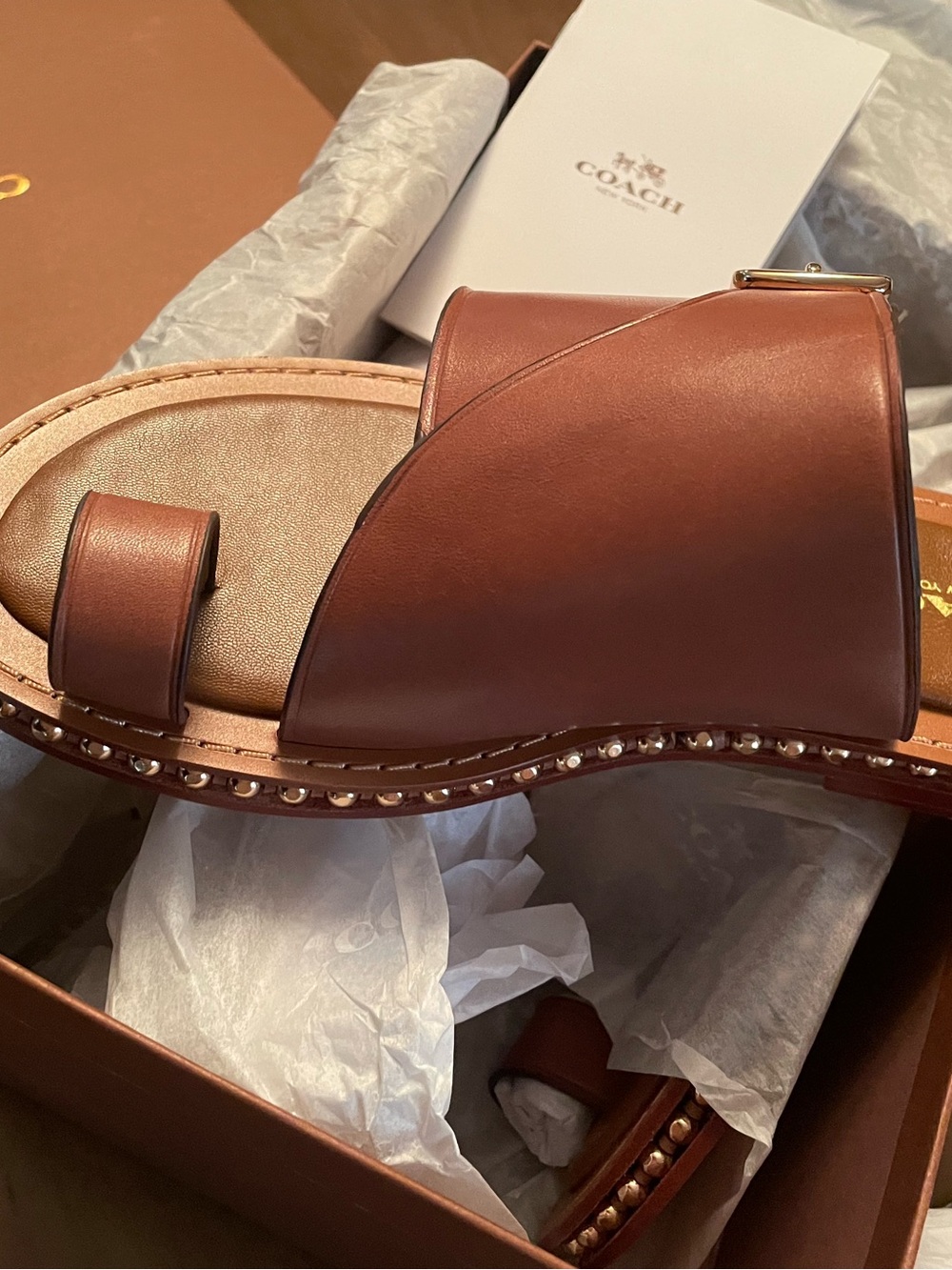 Coach women's Saddle Leather  Alexa Slide Sandal with Studded Trim - Picture 6 of 12